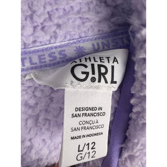 Athleta Girl Hooded Sherpa Pullover, Lavender Purple Fleece Cozy Kangaroo Pocket - Picture 14 of 16